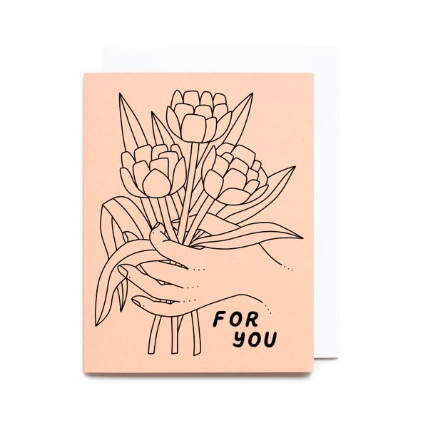 For You Flowers Card - Riso Printed Blank Card