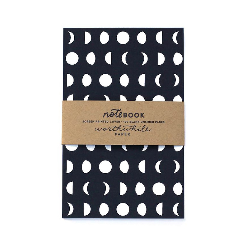 Moon Pattern Screen Printed Notebook with Blank Pages image 1