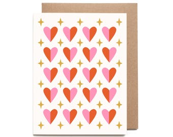 Sparkly Heart Pattern Screen Printed Valentine Love Card