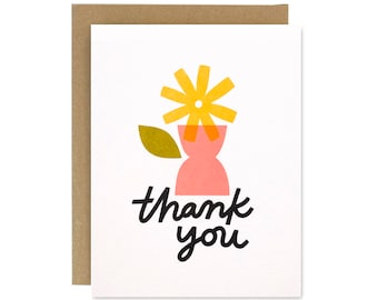 Thanks Flowers and Vases- Thank you Card- Riso Printed Blank Card