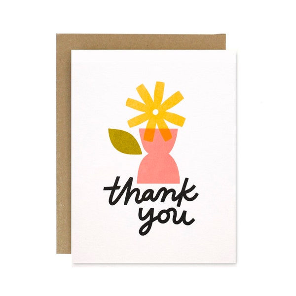 Thanks Flowers and Vases- Thank you Card- Riso Printed Blank Card