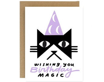 Birthday Magic Black Cat - Screen Printed Folding Birthday Card