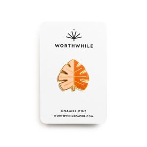 Monstera Leaf Enamel Pin // Blush and Orange // Hard Enamel Cloisonné