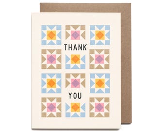 Thank You Quilt Block Colorful Pattern Riso Printed Greeting Card