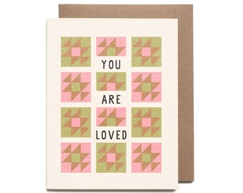 You Are Loved Quilt Block Riso Printed Love Card