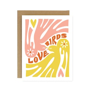 Love Birds 70s inspired wedding, engagement, anniversary card - Sitodruk składany Celebration and Congratulation Card