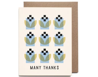 Many Thanks Abstract Grid Riso Printed Thank You Card