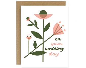 Wedding day modern florals - Screen Printed Folding Celebration and Congrats Card