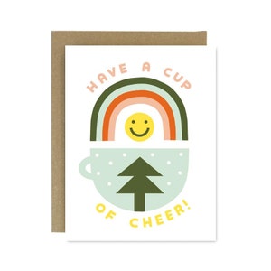 Cup of Cheer Card Winter Screen Printed Greeting Card image 1