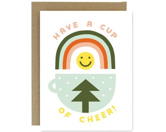 Cup of Cheer Card- Winter - Screen Printed Greeting Card