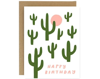 Birthday Cactus - Screen Printed Folding Birthday Card