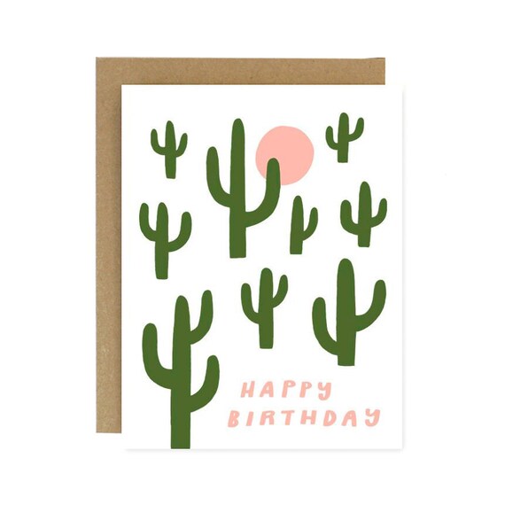 Geburtstags-Kaktus-botanische Wste Siebdruck-Geburtstags-Karte - Etsy.de