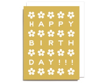Birthday Daisies - Screen Printed Folding Greeting Card