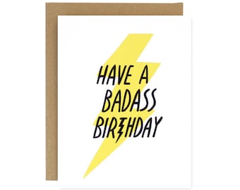 Badass Birthday - Screen Printed Folding Birthday Card