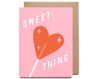 Sweet Thing Red Heart Lollipop Screen Printed Valentine's Day Love Card