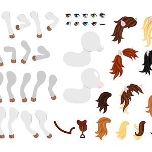 Cute pony constructor. Digital clipart. Create your own pony. Adorable horse character.
