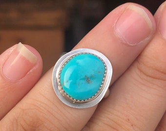 Sterling Silver & Turquoise Stacker Ring/ Midi Ring: Vivid Blue Baby. Sz.5