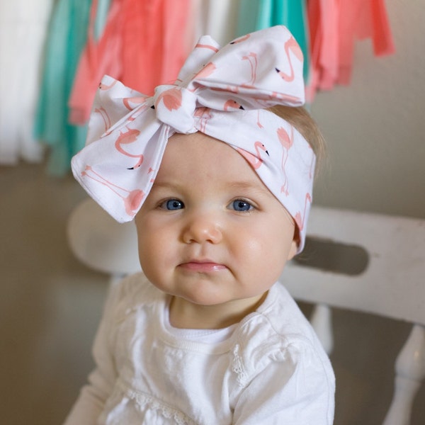 Baby headband; Rosie Wrap-headwrap; flamingo fabric head wrap; newborn headband; baby headband; toddler headband; adult headband; girl headw