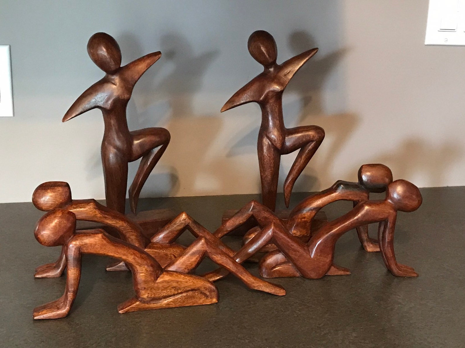 Yoga Wood Carvings Wood carved yoga Posing Figures set of 6 Etsy
