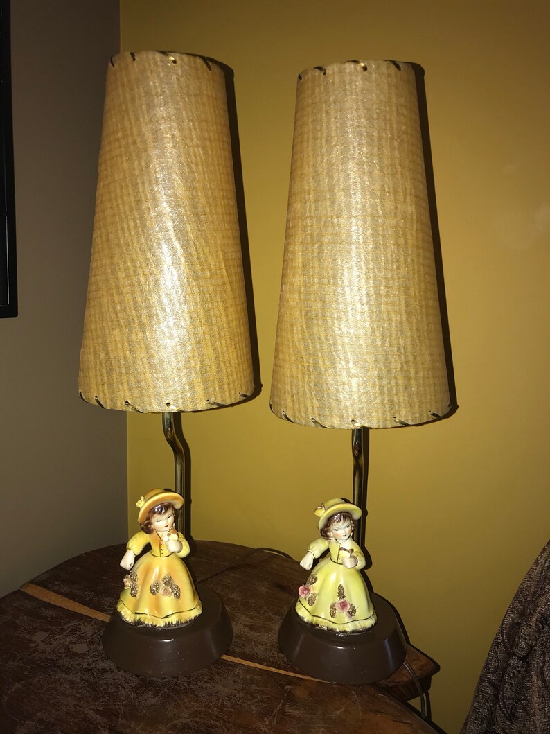 Vintage Ceramic Girl Lamps Set Of 2 Child Decor Figurine Lamp Lady