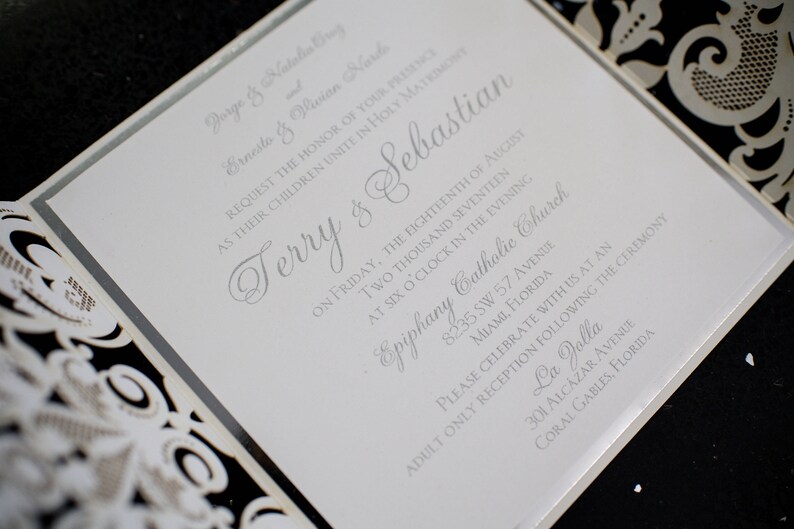 Glitter Wedding Invitations Laser Cut Invitations Silver Etsy