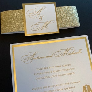 White and Gold Foil Wedding Invitations, Metallic Wedding Invitations