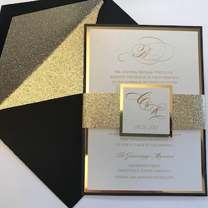 Gold Foil Wedding Invitation Set: Black and Gold Monogram (SAMPLE)