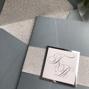 Dusty Blue Wedding Invitation Set: Pocket, Belly Band, Monogram (SAMPLE)