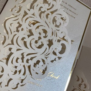 Elegant Ivory and gold Laser Cut Wedding Invitation Set, Laser Cut Pocket Wedding Invitations, Ivory and gold foil wedding invitation set, image 10