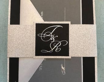 Black and silver Wedding Invitations, Glitter Wedding invitations, Black wedding invitations, Metallic Invitations, Wedding Invitations