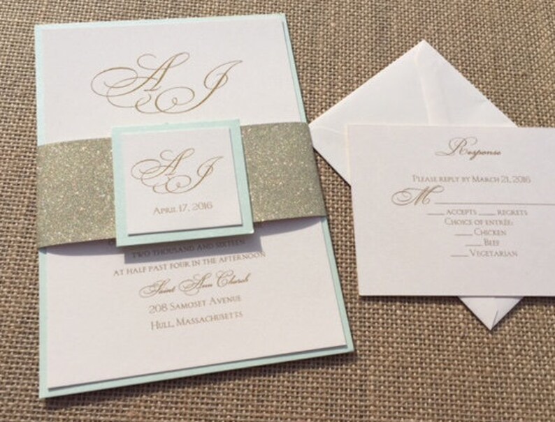 Mint Green Wedding Invitations Mint & Gold Invitations Etsy