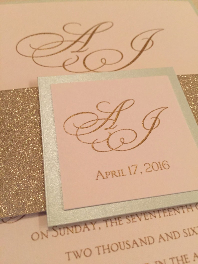 Mint Green Wedding Invitations Mint & Gold Invitations Etsy
