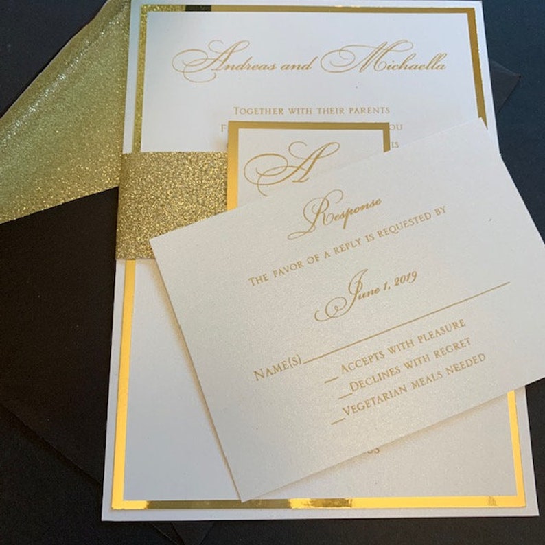 White and Gold Foil Wedding Invitations Metallic Wedding - Etsy