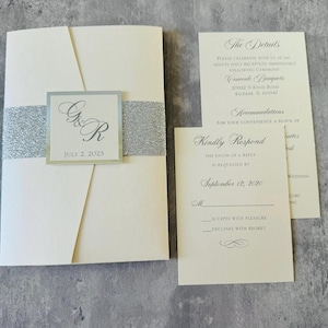 Ivory Laser Cut Pocket Wedding Invitation Sample
