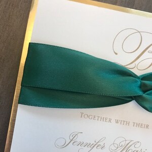 Forest Green Wedding Invitations, Gold Wedding invitations, Ribbon Wedding Invitations, image 4