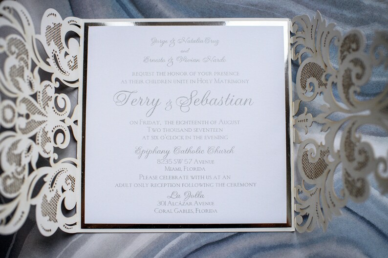 Glitter Wedding Invitations Laser Cut Invitations Silver Etsy