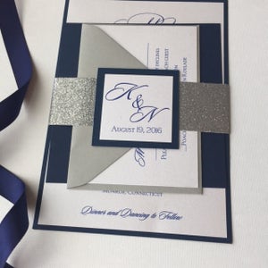 Navy Wedding Invitations, Silver Wedding Invitations, Navy and silver Wedding Invitations, Sparkle invitations Sample