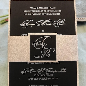 Fancy Black and silver Wedding Invitation set, Glitter Wedding invitations, Black wedding invitations, Silver Foil Invitations - SAMPLE