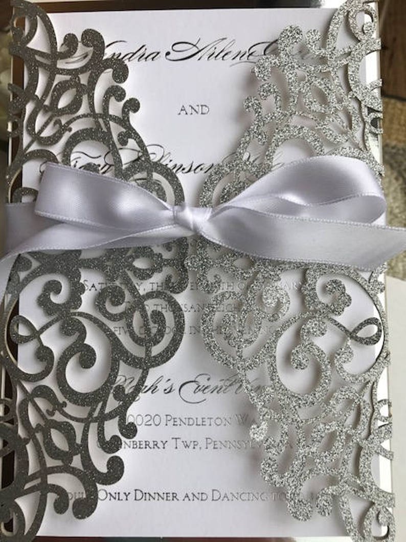 Laser Cut Wedding Invitation Glitter Wedding Invitation Etsy