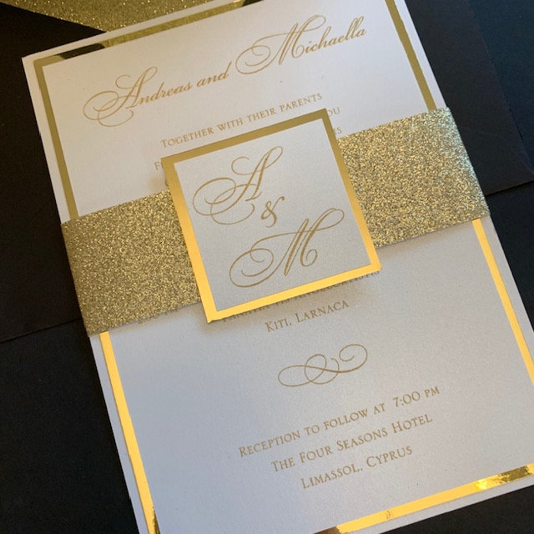 White and Gold Foil Wedding Invitations, Metallic Wedding Invitations