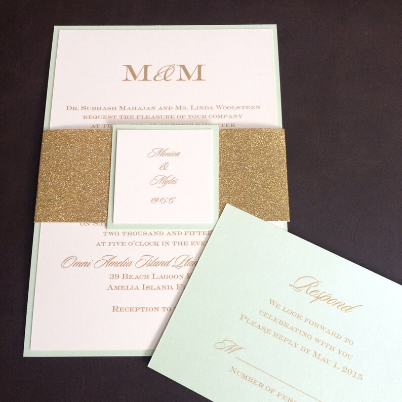 Mint green wedding invitations Mint & Gold Invitations Etsy