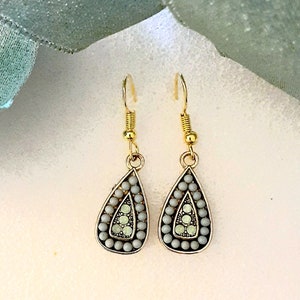 Antique gold seafoam teardrop charm earrings