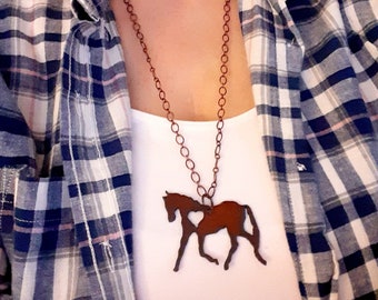 Handforged copper horse necklace with copper chain and copper magnetic clasp