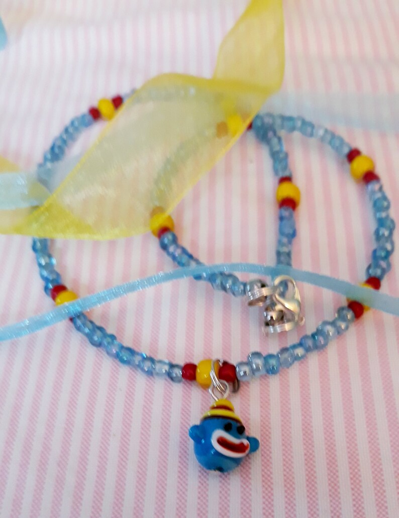 Sock monkey pendant necklace on a strand of glass seed beads image 7