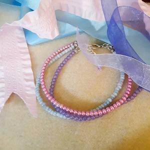 3 strand ankle bracelet with extension chain & Swarovzki crystals. 3 colors, tiny pearls.
