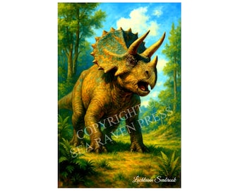 Triceratops Dinosaur Poster 11x17 – Vibrant Prehistoric Wall Art, 80 lb. Semi-Gloss Finish.