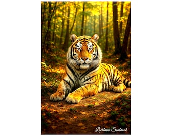 Regal Siberian Tiger Poster – 11x17 Wall Art Print by Lochlainn Seabrook – Printed on 80# poster stock, with semi gloss finish. Ships flat.