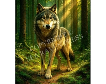 Timber Wolf Poster – 11x17 Wall Art Print by Lochlainn Seabrook – Printed on 80# poster stock with semi gloss finish. Ships flat.
