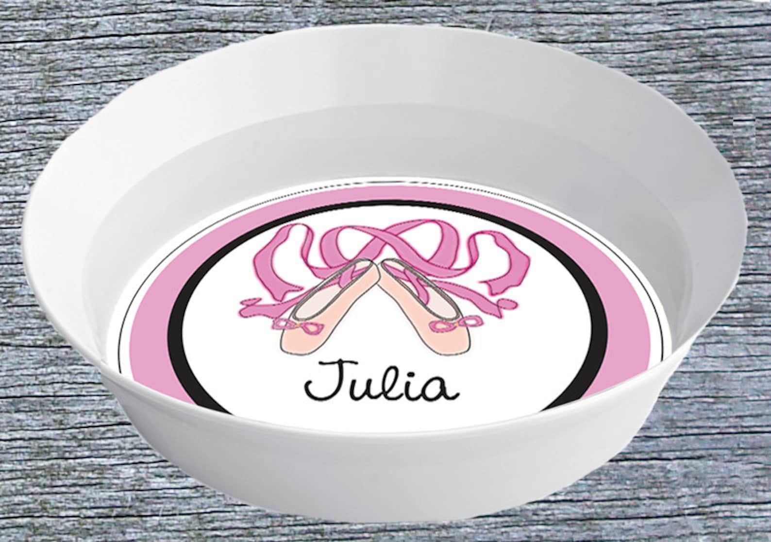 ballerina bowl - pink ballet shoes personalized melamine round snack bowl - custom girls dance theme bowl - ballet recital gift