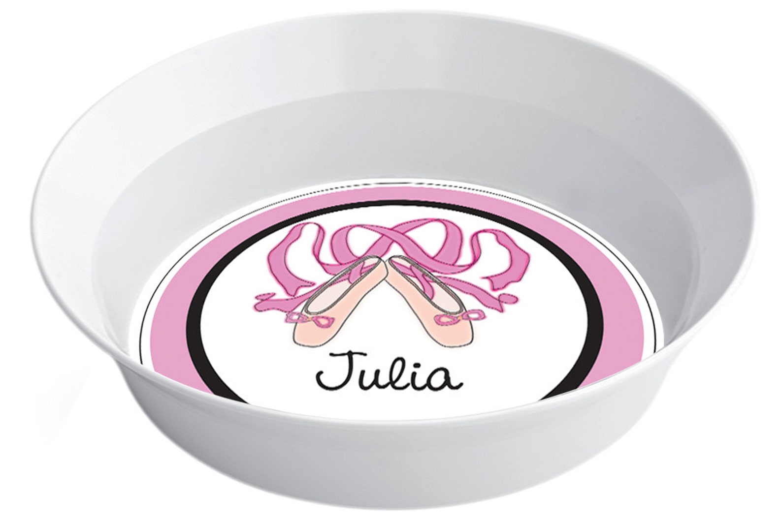 ballerina bowl - pink ballet shoes personalized melamine round snack bowl - custom girls dance theme bowl - ballet recital gift